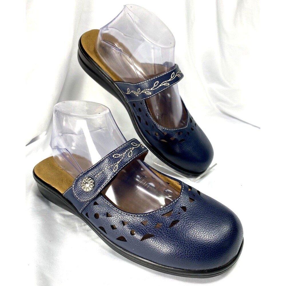 Angel Steps Sandal Womens 9 W Lazer Cut Slides Round Toe Hook-Loop Floral Mules